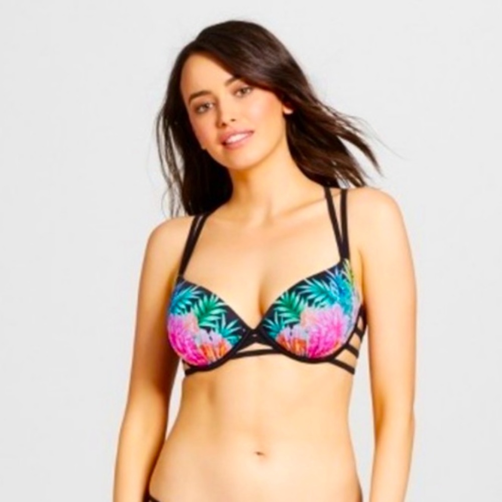 Shade & Shore Black Tropical Strappy Bikini Top